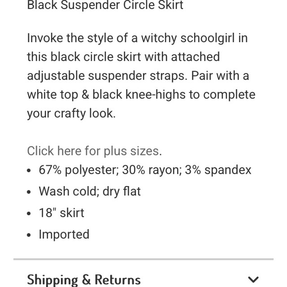 Hot Topic, black jersey circle skirt w/adjustable suspenders - junior size SM - Picture 16 of 16